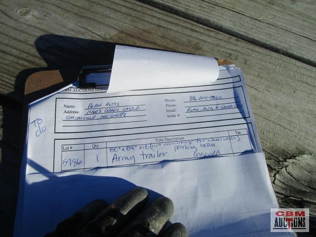 Army pintle trailer 80"x84" OFF ROAD USE ONLY- NO TITLE