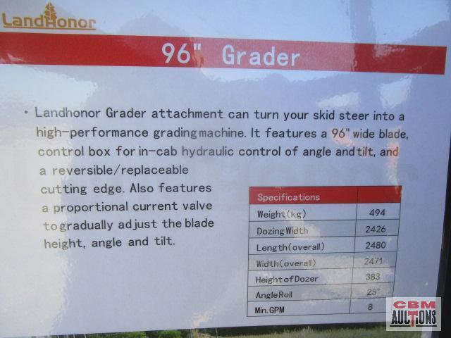 New Landhonor...HL-GDR-0096W 96? Road Grader, Angle, Tilt, Reversible/ Replaceable Cutting Edge, In