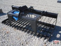 76" Skid Steer Industrial Rock Grapple Skeleton Bucket, With Single Cylinders With Hoses, Black,