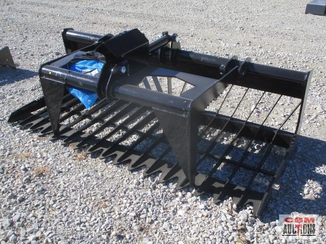 76" Skid Steer Industrial Rock Grapple Skeleton Bucket, With Single Cylinders With Hoses, Black,