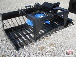 76" Skid Steer Industrial Rock Grapple Skeleton Bucket, With Single Cylinders With Hoses, Black,