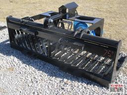 76" Skid Steer Industrial Rock Grapple Skeleton Bucket, With Single Cylinders With Hoses, Black,