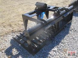 76" Skid Steer Industrial Rock Grapple Skeleton Bucket, With Single Cylinders With Hoses, Black,