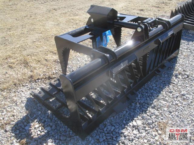 76" Skid Steer Industrial Rock Grapple Skeleton Bucket, With Single Cylinders With Hoses, Black,