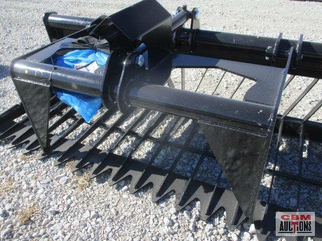 76" Skid Steer Industrial Rock Grapple Skeleton Bucket, With Single Cylinders With Hoses, Black,