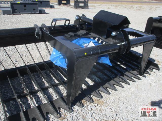 76" Skid Steer Industrial Rock Grapple Skeleton Bucket, With Single Cylinders With Hoses, Black,