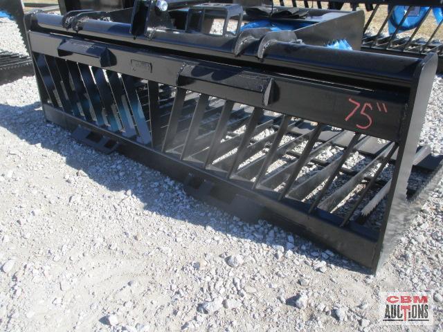 76" Skid Steer Industrial Rock Grapple Skeleton Bucket, With Single Cylinders With Hoses, Black,