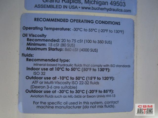 Bucher Hydraulic Power Unit M-3551-0437 12 Volt Double Acting, Reliefs Set At 3200 psi On Lift Port