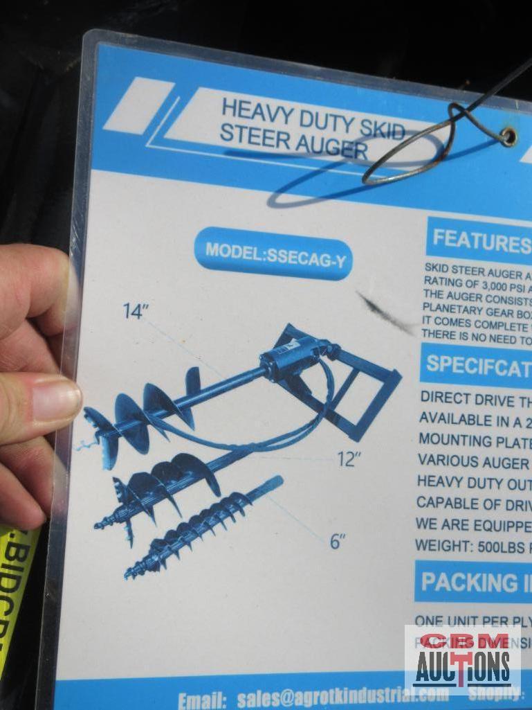 Mower King SSECAG-Y Skid Steer Hydraulic Post Hole Auger Drive & 6",12" & 14" Auger Bits (Unused) *1
