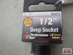 Performance Tool 1/2"-1 1/4" Deep Well Chrome Sockets 1/2" Drive *BLT