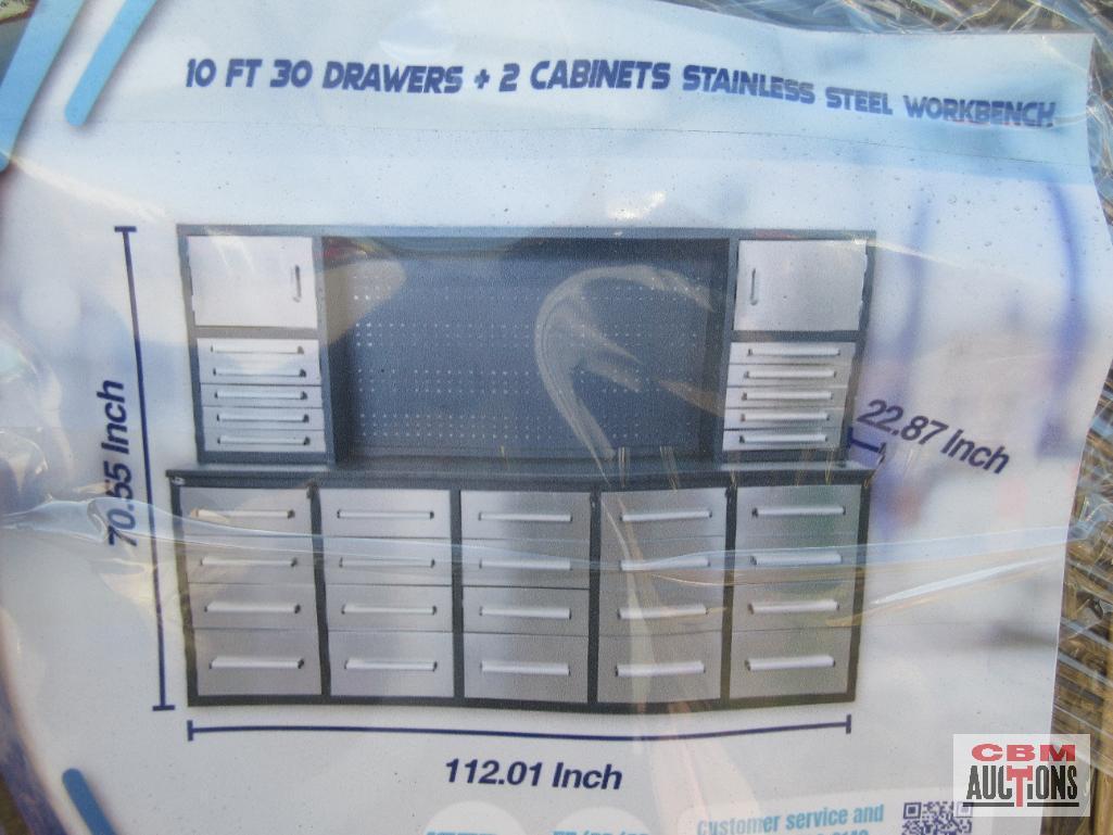 Steelman 10' H10FT-30D Work Bench with 30 Drawers, 2 Cabinets Drawers With Lock And Anti-Slip Mats,