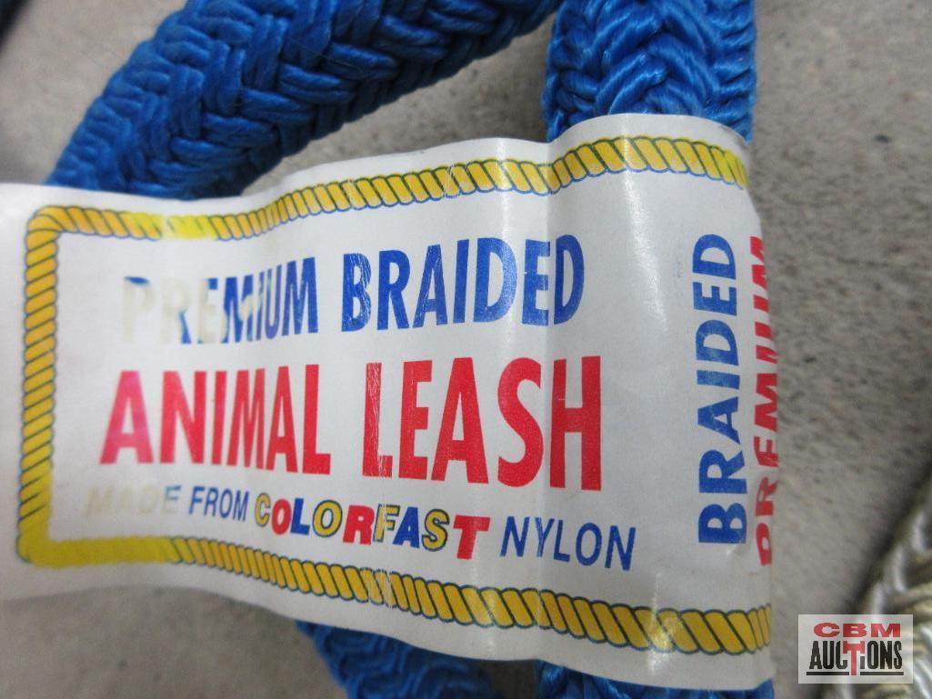 Premium Braided Hhgs12 1/2" White & Gold Nylon, Animal Leash/ Horse Halter w/ Lead Rope Premium