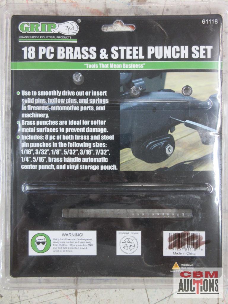 Grip 61118 18pc Brass & Steel Punch Set w/ Vinyl Storage Pouch Sizes: 1/16"-1/16"