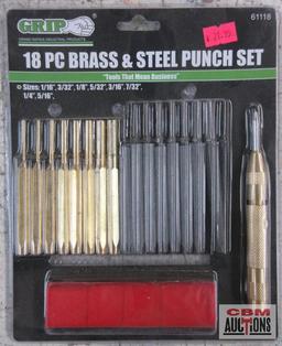 Grip 61118 18pc Brass & Steel Punch Set w/ Vinyl Storage Pouch Sizes: 1/16"-1/16"