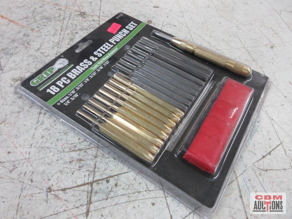 Grip 61118 18pc Brass & Steel Punch Set w/ Vinyl Storage Pouch Sizes: 1/16"-1/16"