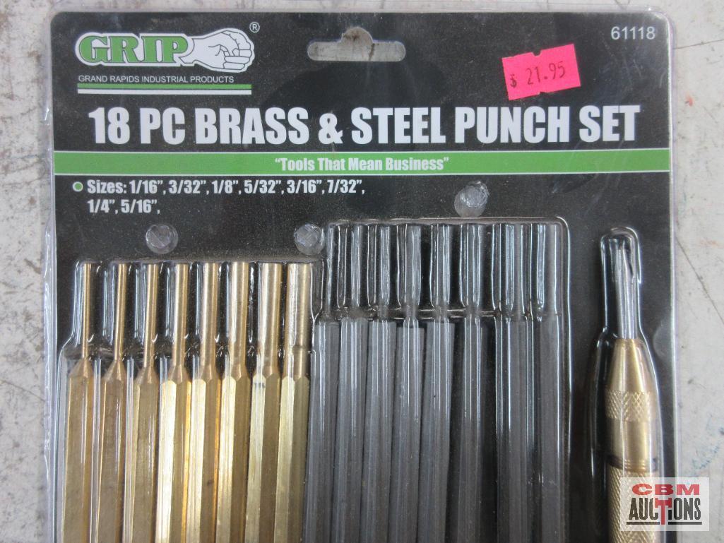 Grip 61118 18pc Brass & Steel Punch Set w/ Vinyl Storage Pouch Sizes: 1/16"-1/16"