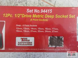 T&E Tools 94415 12pc 1/2" Drive Metric Deep Socket Set (12mm-27mm) w/ Metal Storage Case...