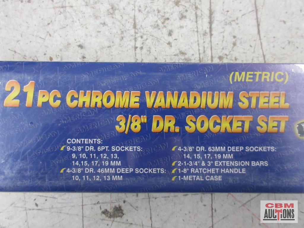 American Tool Exchange 50088 21pc Chrome Vanadium Steel 3/8" Drive Metric Socket Set (9mm-19mm) w/