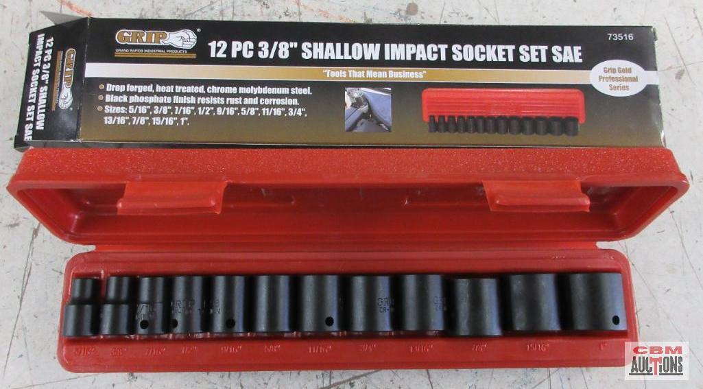 Grip 73516 12pc 3/8" Drive Shallow SAE Impact Socket Set (5/16" - 1") w/ Molded Storage Case