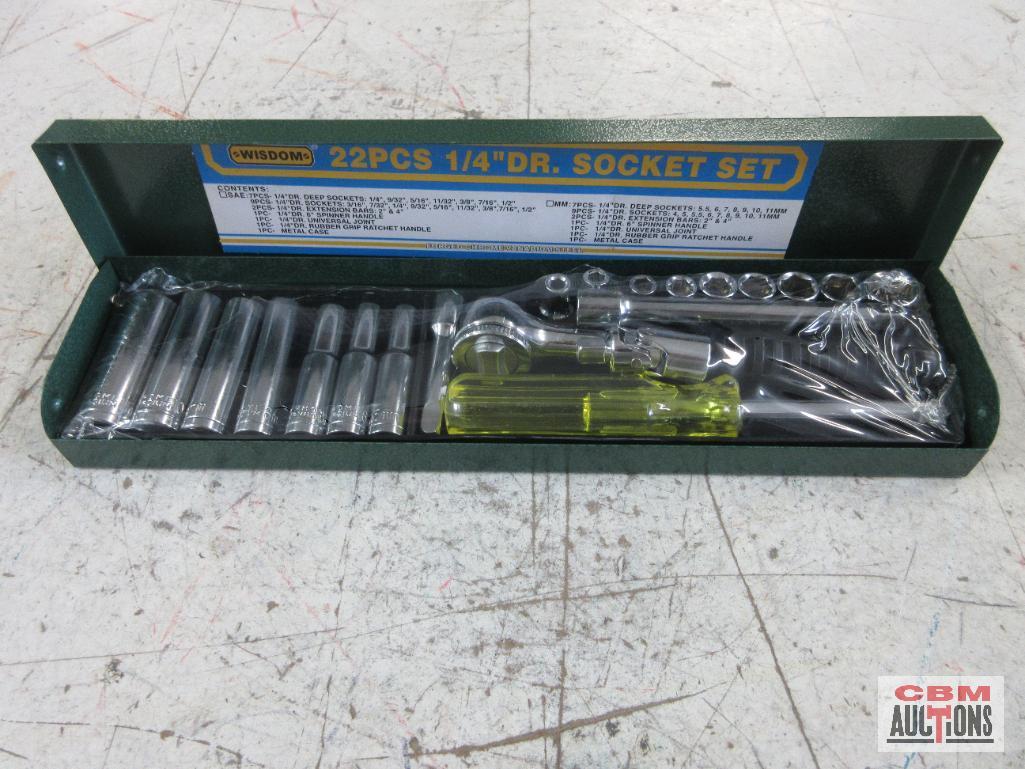 Wisdom 12-SK2214M-2 21pc 1/4" Dr. Socket Set w/ Metal Storage Case Deep Sockets 5.5mm - 11mm Shallow