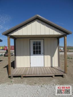 New 10'x16' With 4' Front Porch Barn Style Shed With Tan & Brown Metal, Storage Loft With Steps,