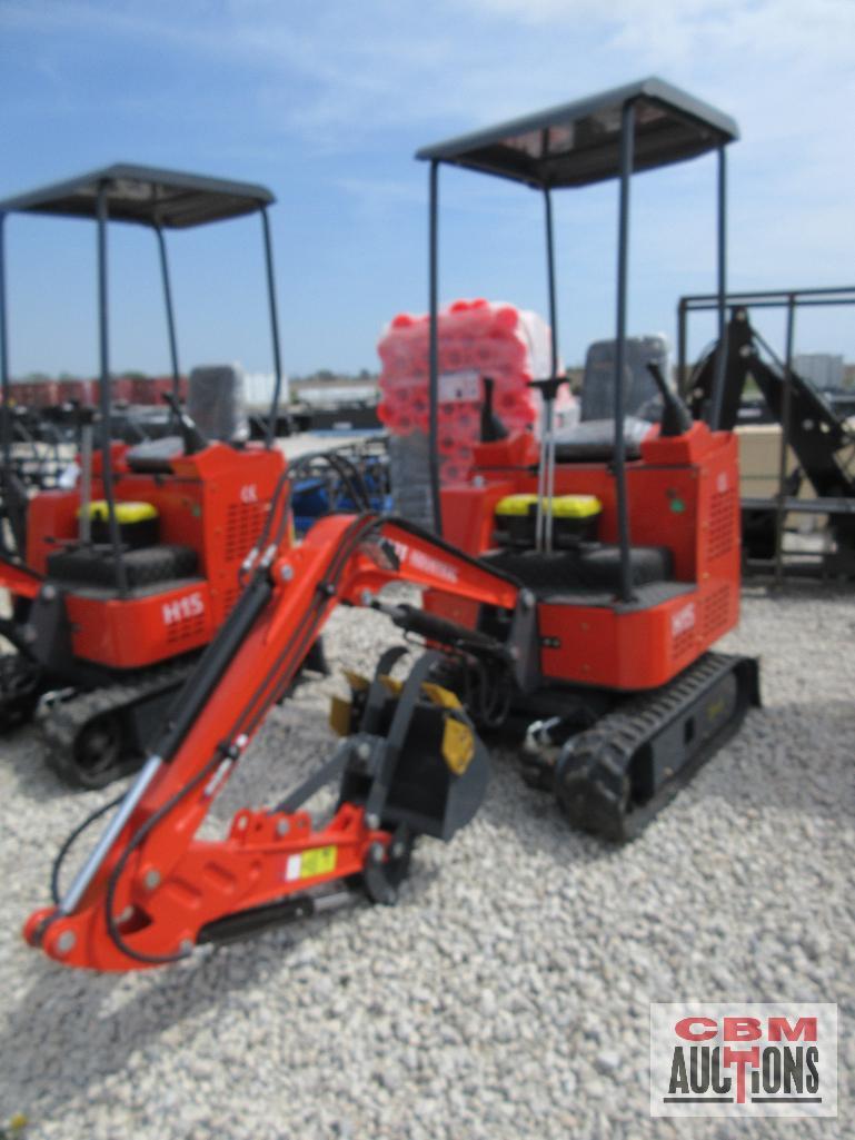 2023 AGROTK H15 1 Ton Mini Excavator 420cc Gas Electric Start, Open Station ROPS, 15" Bucket, 7"