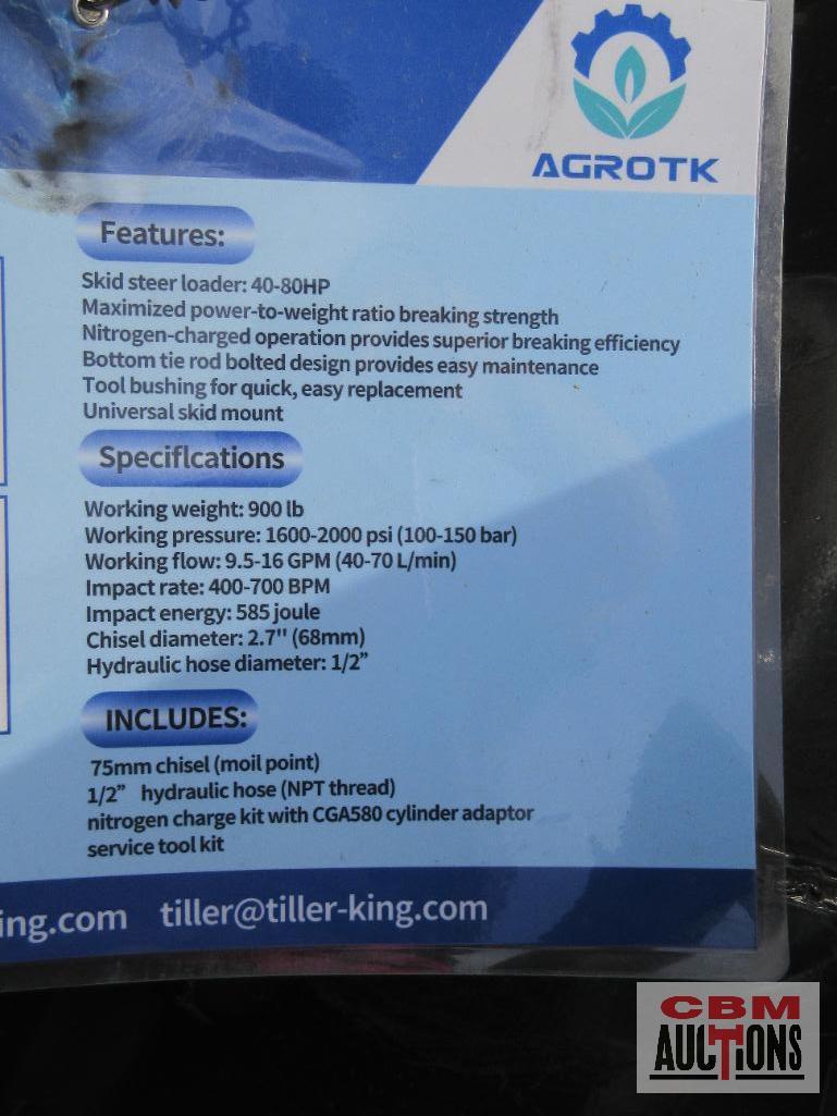 Agrotk SSHH680 Hydraulic...Concrete Breaker 680 680 Ft-Lb Class,...Equipped W/Heavy-Duty Skid Steer