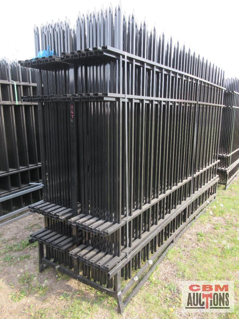 AGT 10FWIF24 (24) 6' x 10' Wrought Iron Site Fence Panels With (25) Posts Powder Coated With