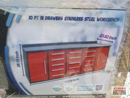 Steelman 10' 10FT-15D-2-01B Work Bench With 15 Drawers & 2 Cabinets, Drawers With Lock And Anti-Slip