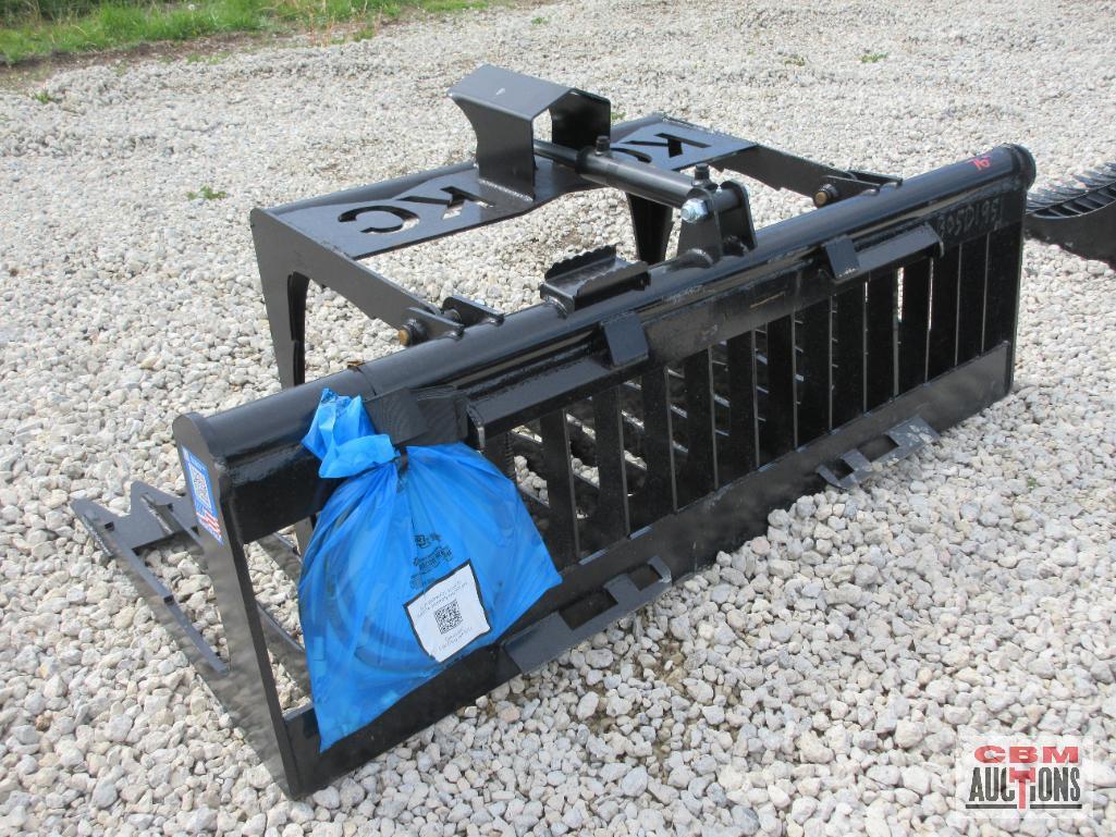 76" Skid Steer Industrial Rock Grapple Skeleton Bucket, With Single Cylinder With Hoses, Black, #630