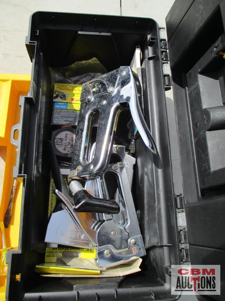 Black & Yellow Tool Box w/ Staple Guns, Staples, Combination Wrenches & Misc. Tools *CRM