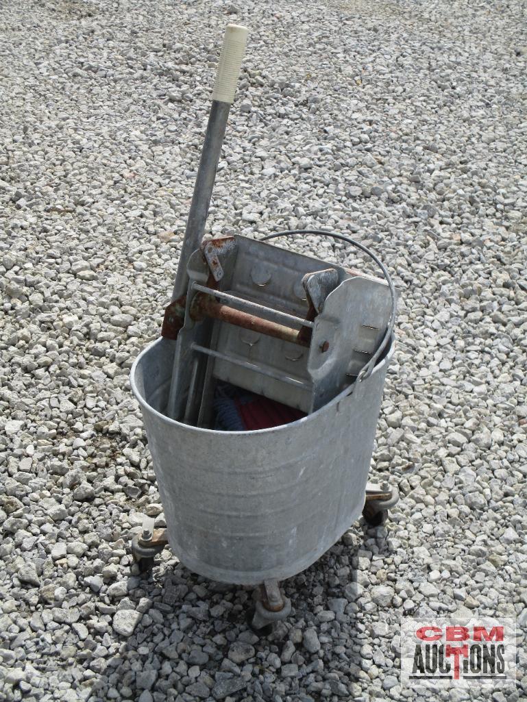 Rolling Metal Mop Bucket w/ Ringer Side & Mop *CRF