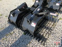 Stout Skid Steer Rock Bucket Grapple HD78-3 Complete With Hoses and Ends, Open Side