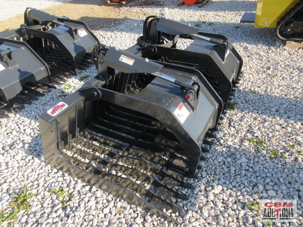 Stout Skid Steer Rock Bucket Grapple HD78-3 Complete With Hoses and Ends, Open Side