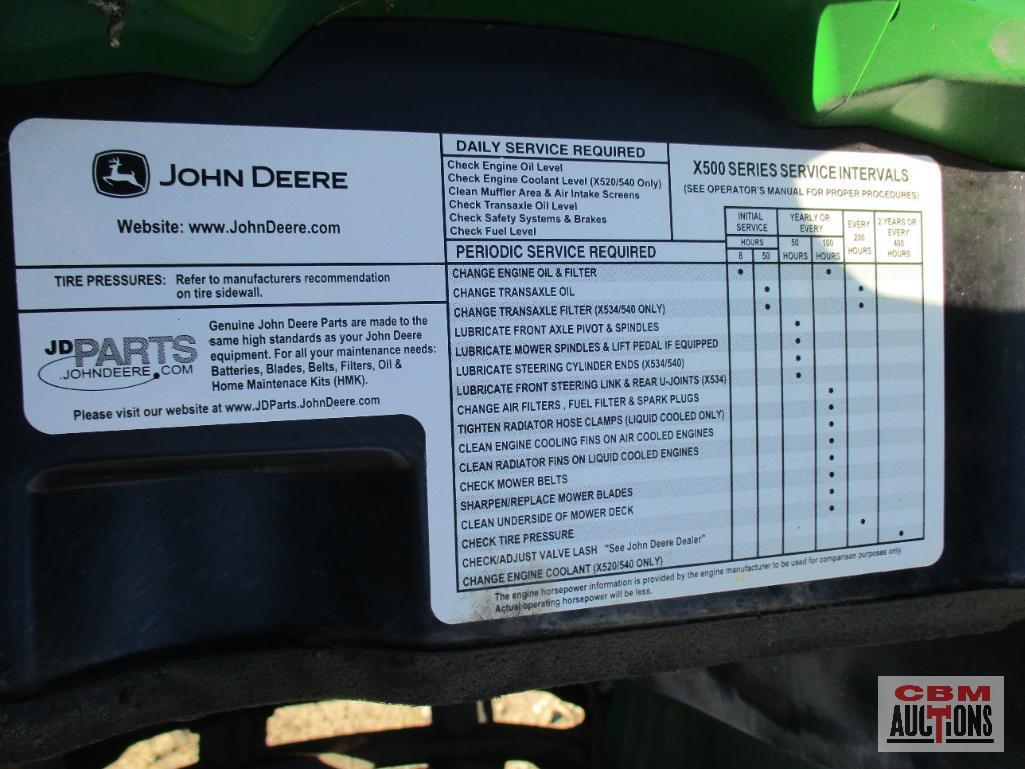 John Deere X540 Riding Lawn Tractor, 54" Deck (Seller Said Needs Carb)