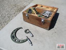Mitutono Machinist...Tool Set w/ Various Size Micrometers & Wooden Storage Box... *FRT