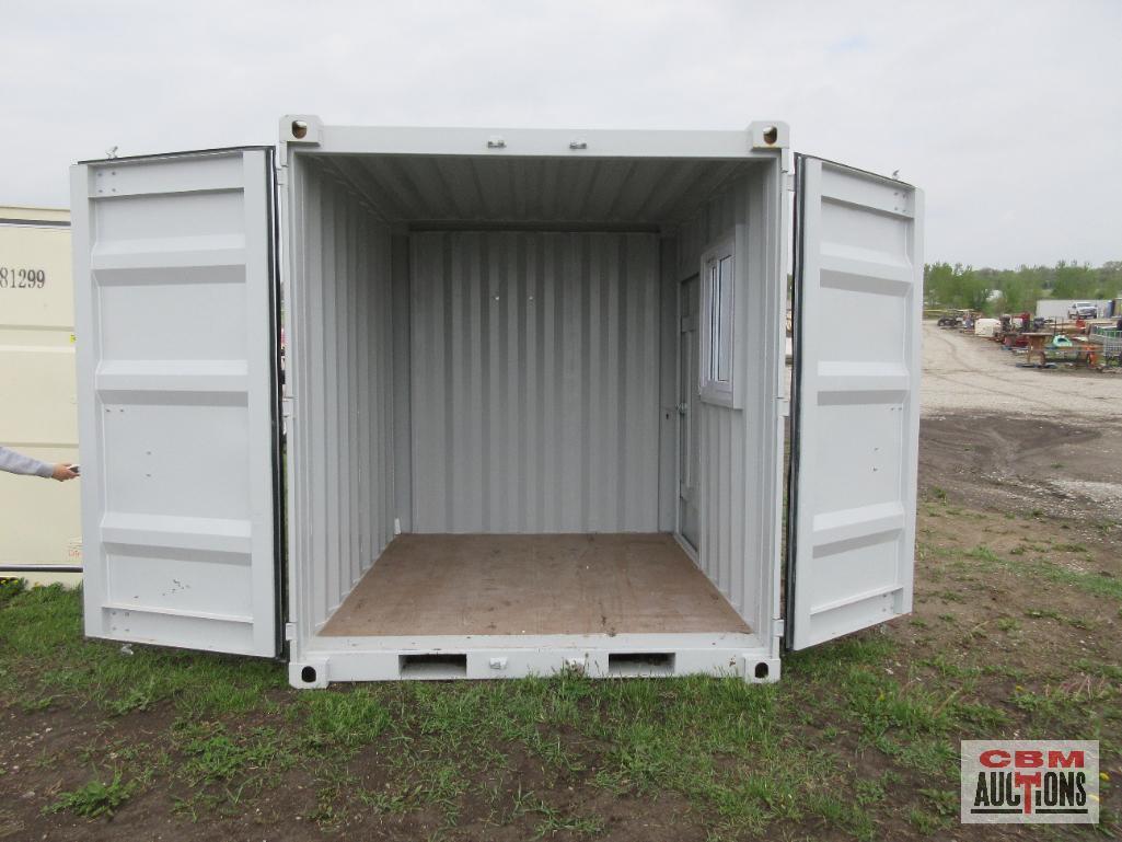 9' Sea Cargo Shipping Container, Office, Walk-in Side Door, Window, Double Swing Rear Doors *South