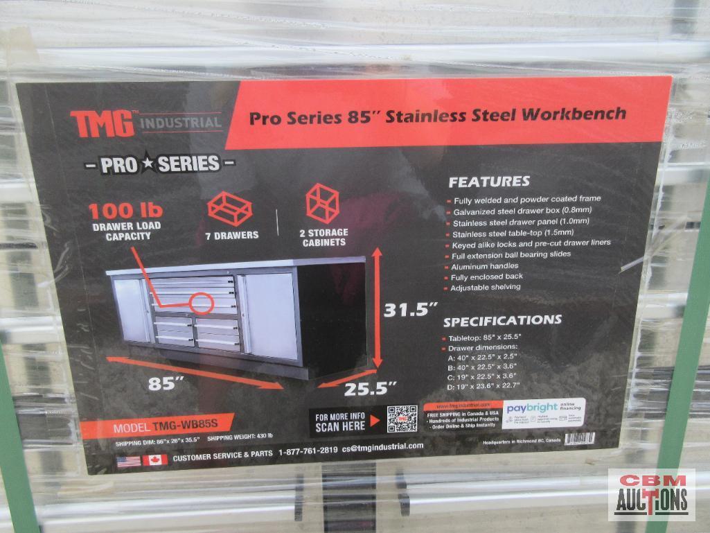 TMG-WB85S Pro Series 85'' Stainless Steel Workbench, Commercial Grade