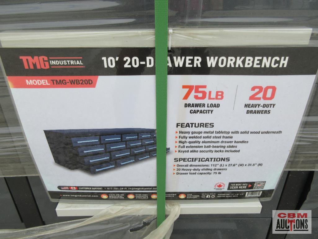 TMG-WB20D 10' 20-Drawer Heavy Duty Workbench With Keyed-Alike Locks Overall Size: L112-3/8" x