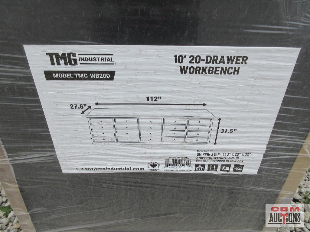 TMG-WB20D 10' 20-Drawer Heavy Duty Workbench With Keyed-Alike Locks Overall Size: L112-3/8" x