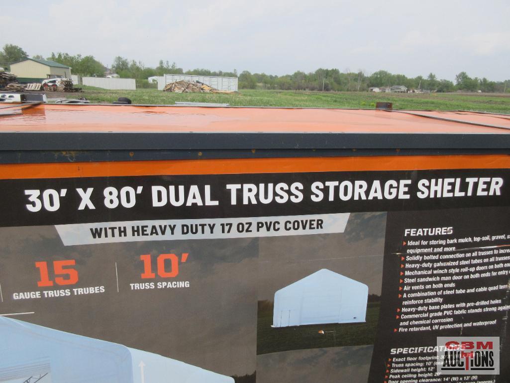 TMG Industrial 30' x 80' Dual Truss Storage Shelter with Heavy Duty 17 oz PVC Cover & Drive Through