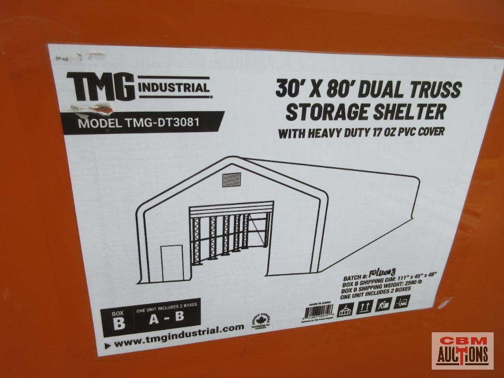 TMG Industrial 30' x 80' Dual Truss Storage Shelter with Heavy Duty 17 oz PVC Cover & Drive Through