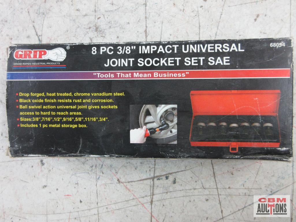 Grip 68094 8pc 3/8" SAE Impact Universal Joint Socket Set (3/8" - 3/4") w/ Metal Storage Case