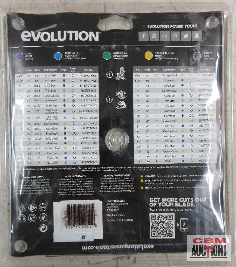 Evolution 02815 8-1/4" Saw Blade, 1" Bore, Kerf .078", 50 Teeth, 5800RPM - Steel