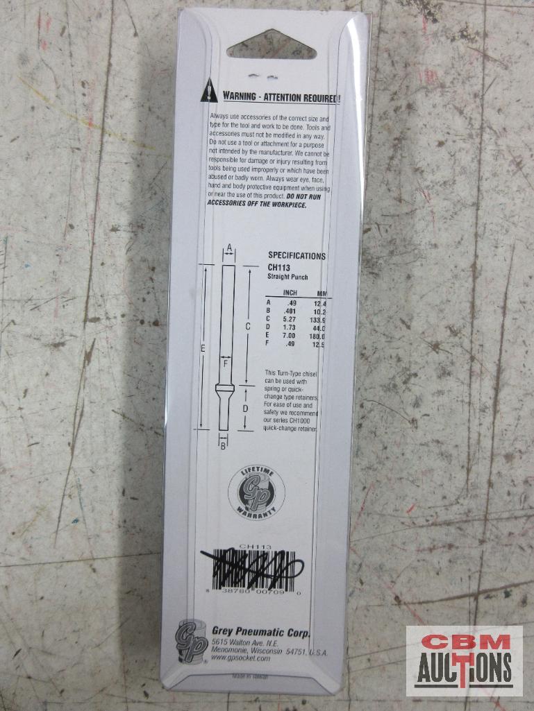 Grey Pneumatic CH113 Straight Punch 7" Long .401 Shank CH115 Dual Blade Panel Cutter 6-1/2" Long .41