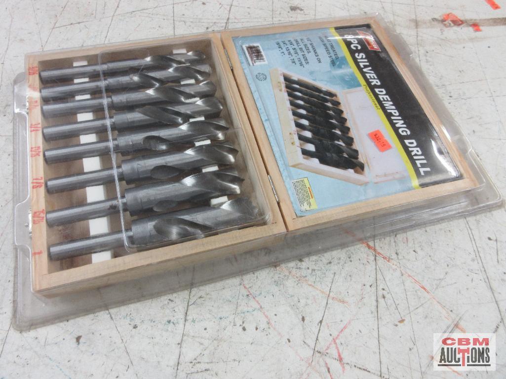 American Tool Exchange 32135 8pc Silver Demping Drill Set (9/16" - 1") w/ Wooden Storage Case