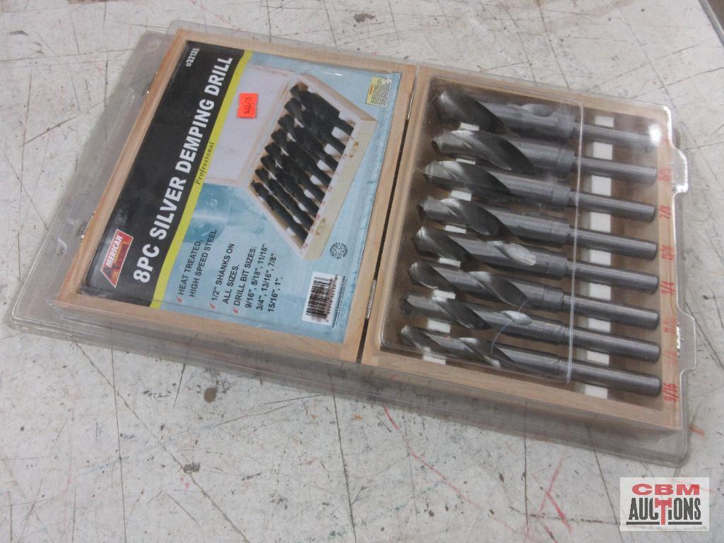 American Tool Exchange 32135 8pc Silver Demping Drill Set (9/16" - 1") w/ Wooden Storage Case