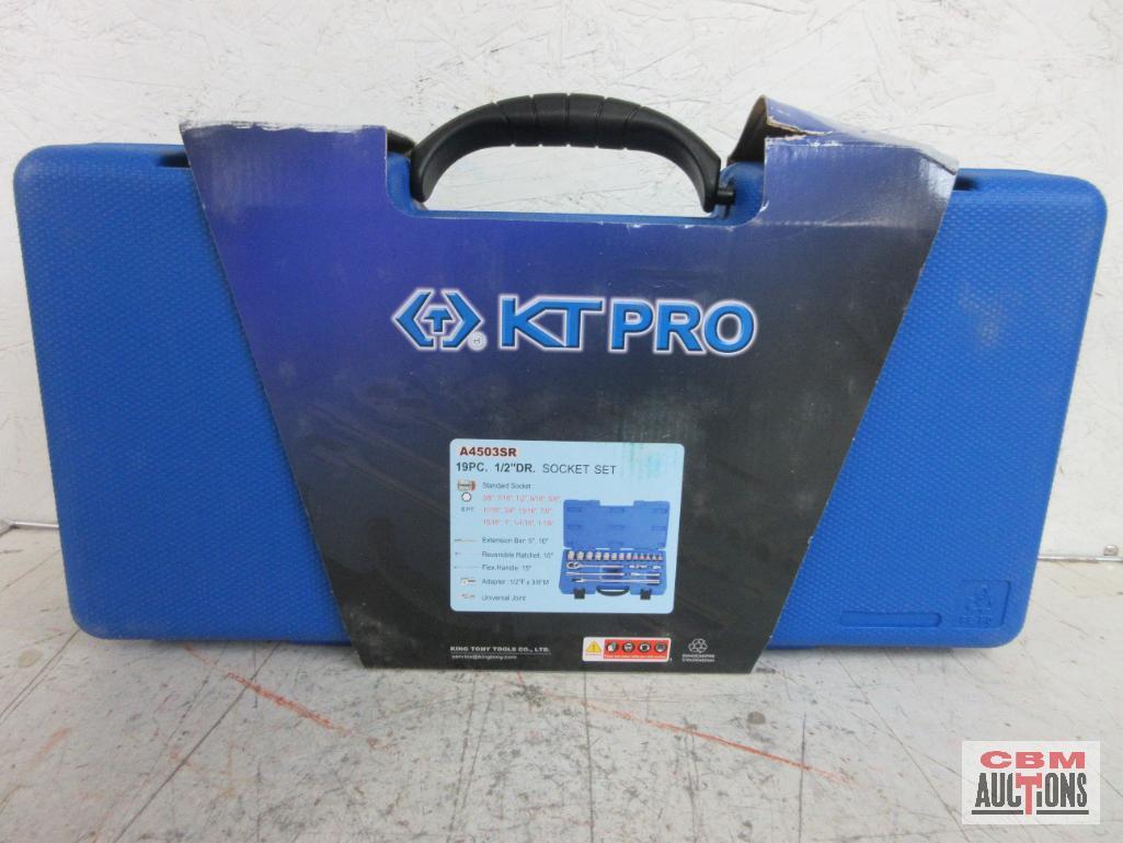 KT PRO A4503SR 19pc SAE 1/2" Dr. Socket Set... w/ Molded Storage Case... SAE Sockets 3/8" to 1-1/8" 