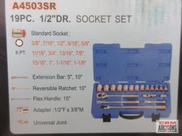 KT PRO A4503SR 19pc SAE 1/2" Dr. Socket Set... w/ Molded Storage Case... SAE Sockets 3/8" to 1-1/8" 