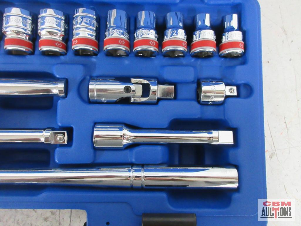 KT PRO A4503SR 19pc SAE 1/2" Dr. Socket Set w/ Molded Storage Case SAE Sockets 3/8" to 1-1/8" 5" &